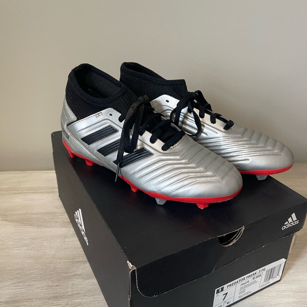 adidas Silver Black Red Youth Soccer Cleats